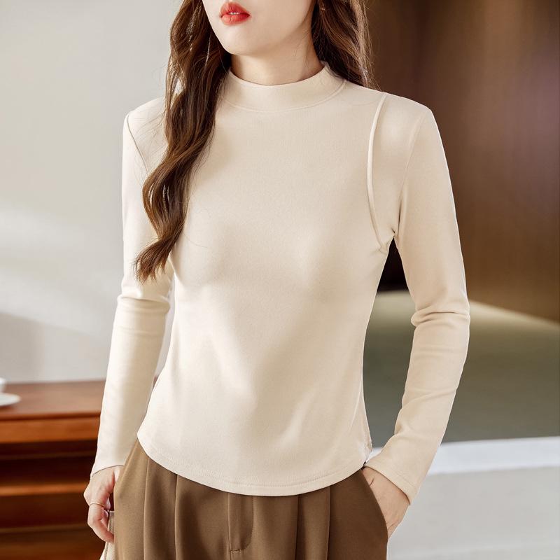 

Double-Sided Velvet Half-High Collar Base Layer for Women, Autumn/Winter 2025, Curved Hem, Thickened T-shirt Top. S (recommended for 80-95 jin)