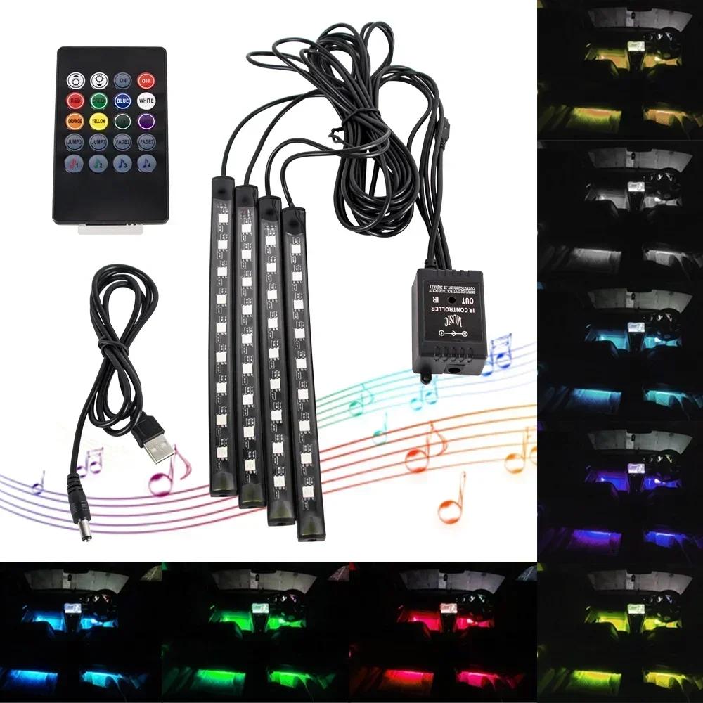 Neon 36 48 72 LED Sada ambientního osvětlení interiéru vozu pro nohy Zadní osvětlení Dálkové ovládání Aplikace Ovládání hudbou Automatická RGB Atmosféra Dekorativní lampa