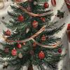 Classic Christmas Tree Fleece Blanket, Red Gold Decorations on Green Tree, Traditional Holiday Throw for Festive Decor