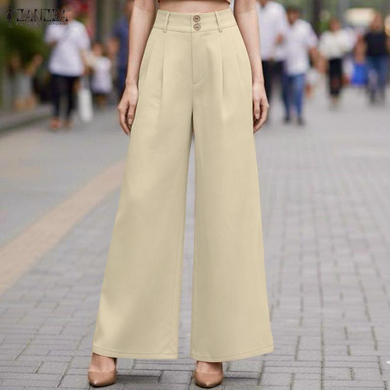 ZANZEA Women Casual Solid Color Loose Wide Leg Pants