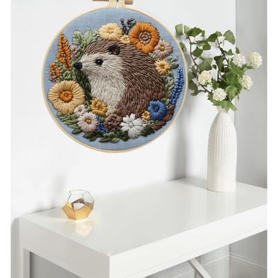 1Pc Hedgehog DIY Embroidery Handmade Fabric Material Kit In English, Suitable for Embroidery Hobby Beginners