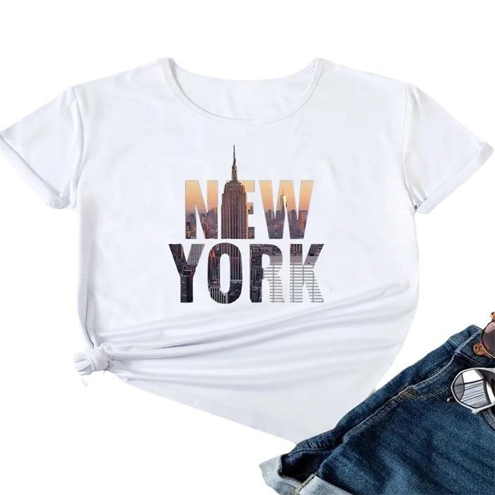 Short-sleeved T-shirt European and American Summer New Women's Fashion Casual Home Commuting Versatile Round Neck Short-sleeved T-shirt