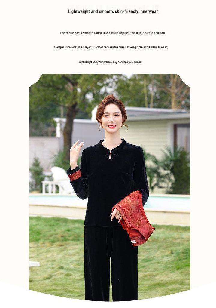 Chinese Gold Velvet Vest Set for Middle-Aged Women - Spring/Autumn Noble Lady Style