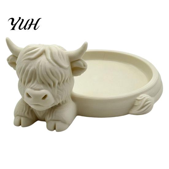 Ring And Earring Organizer Highland Cow Jewelry Storage Tray, Round Tray 3D Printed Desktop Ornament Organizer, Decorative Tabletop Container
