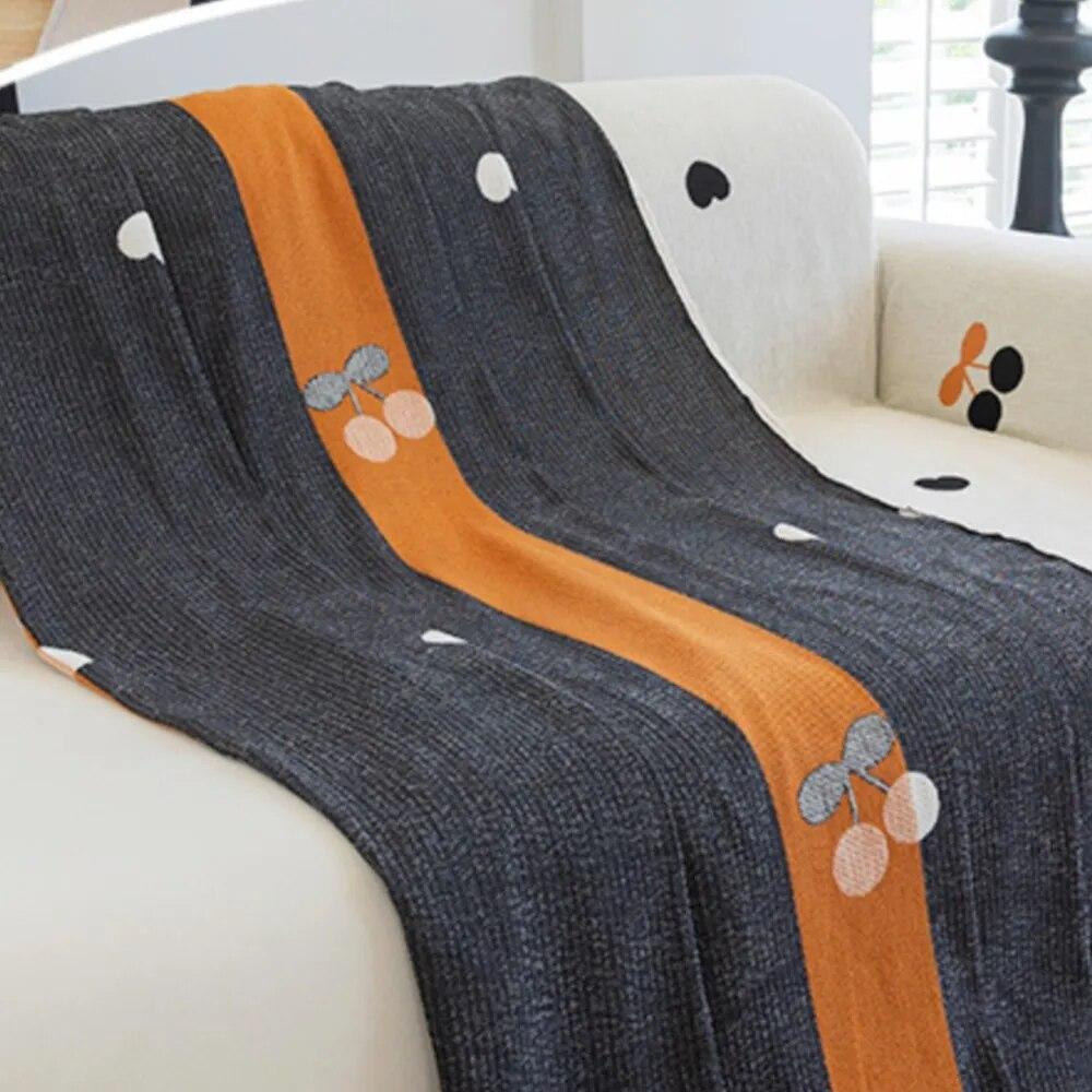 Cherry Printed Nordic Sofa Throw Blankets Outdoor Camping Picnic Large Blanket Leisure Relax Beach Towel White Travel Rug