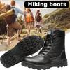 Men's Outdoor High-top Leather Boots Tactical Military shoe Black Thick-soled Lightweight Wear-resistant no slip Hiking footwear