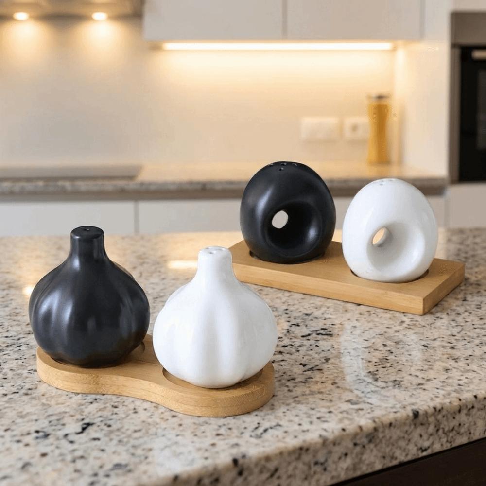 Decorative Garlic Shape Spice Jars Ceramic Spice Container Multi-functional Seasoning Jar Table