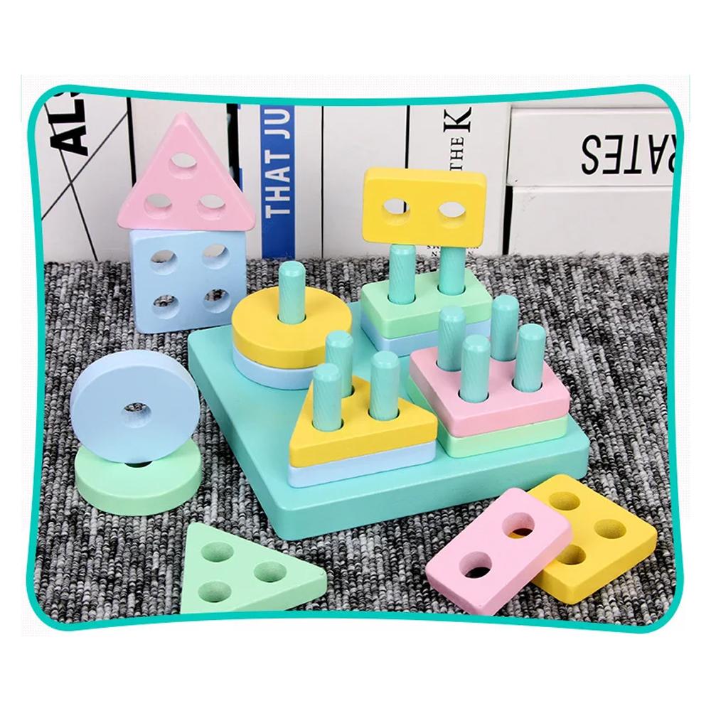 Montessori Wooden Sorting and Stacking Toys Educational Learning Preschool Color Recognition Shape Sorter Puzzles for Kids Gifts