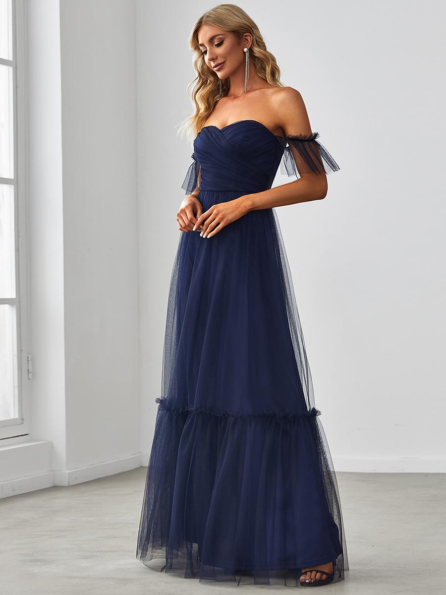 Vestido Fiesta Mujer Vestido De Noche Ever-Pretty | Gasa Con Volantes | Hombros Descubiertos | Ideal Para Bodas Y Fiestas Vestidos De Fiesta