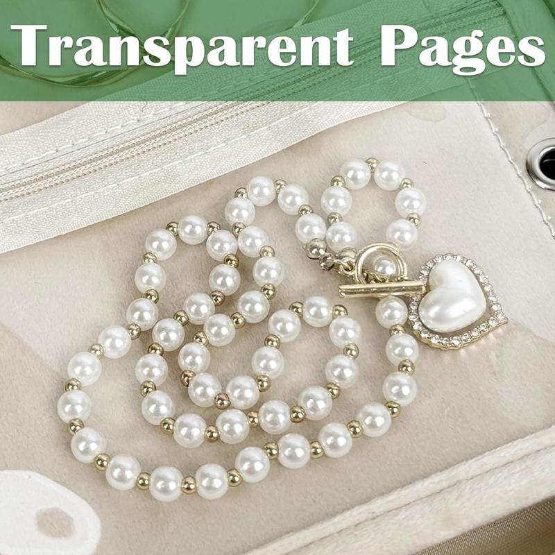 Travel Jewelry Organizer Bag Transparent Zippered Velvet Pouch Earring Ring Necklace Storage Case with Detachable Pages