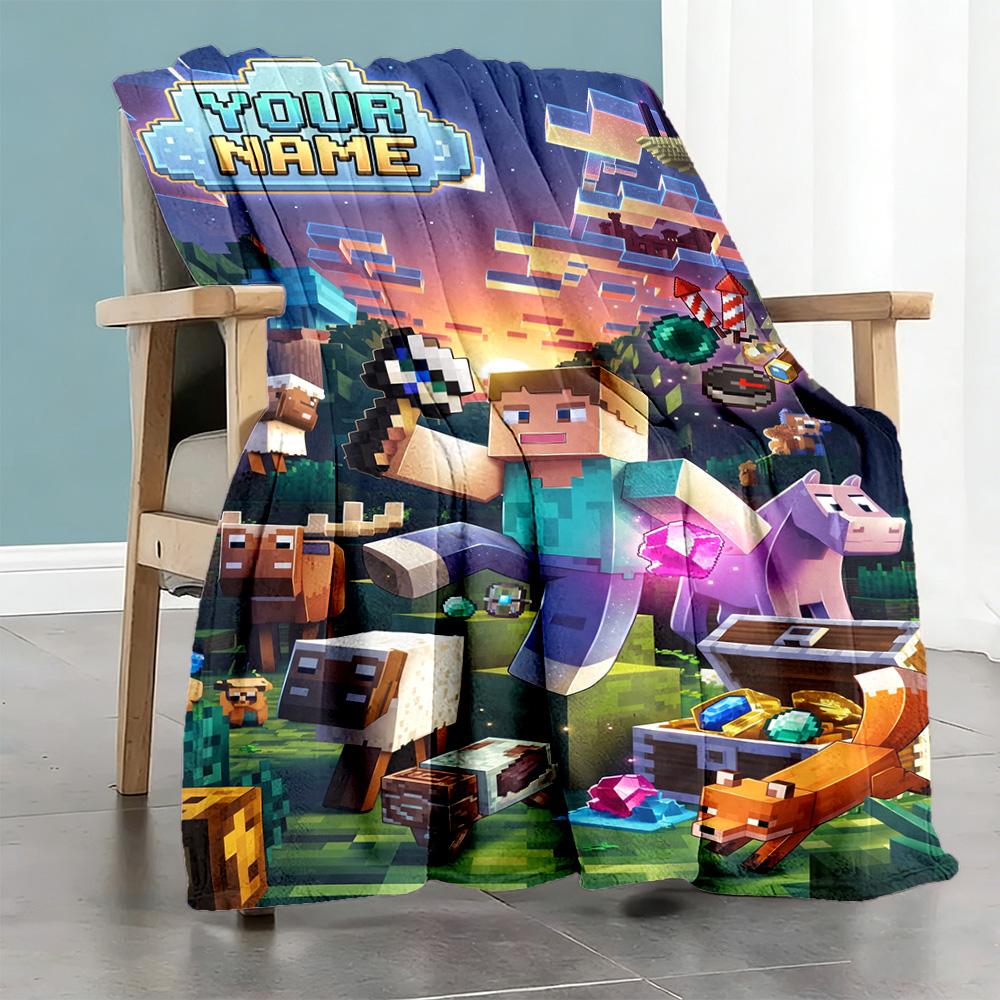 Minecraft Personalized Name Blanket Multipurpose Customizable Blanket Ultrasoft For Home Decor Office Sofa Couch For All Occasions