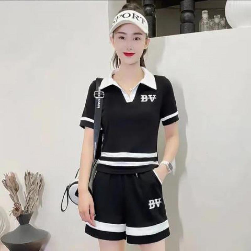 Embroidered Casual Fashionable Short Pants Set for Women in Summer, Korean-style Loose Short-sleeved Sportswear Two-piece Set