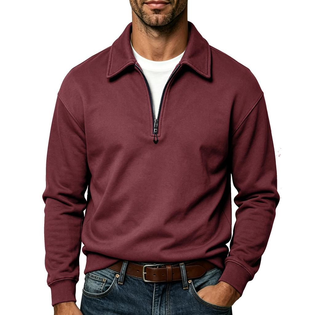 Men's Color Half-Zip Long Sleeve Shirt with Collar for Casual Wear