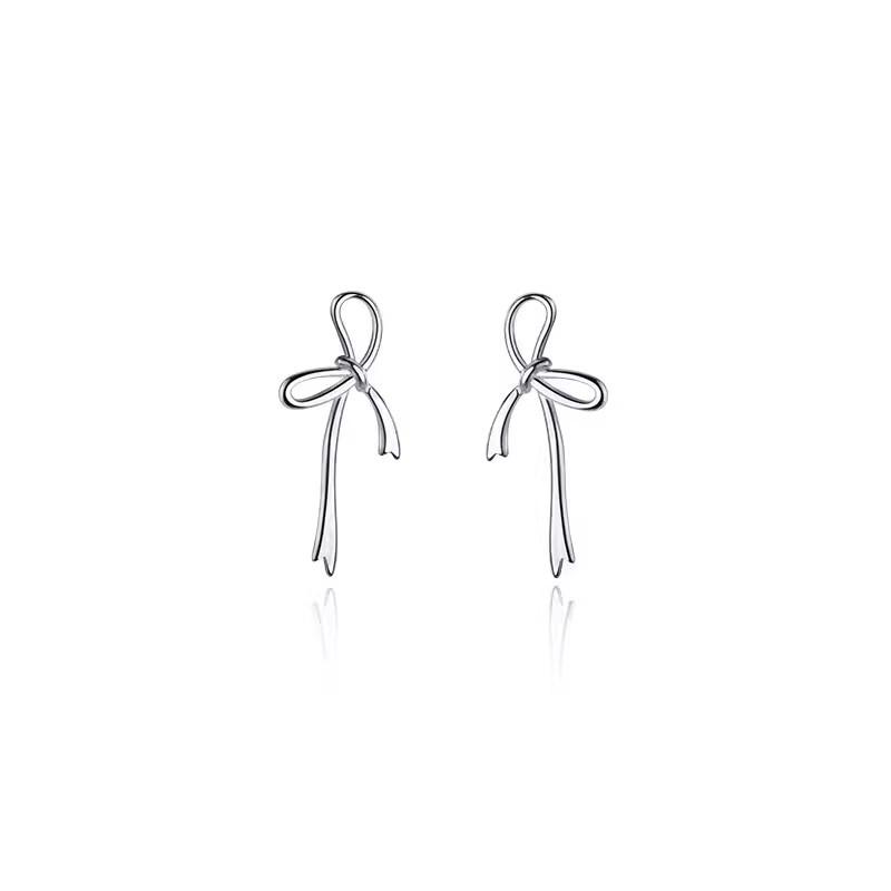 Sterling Silver Filigree Bow Earrings: Elegant Mori Style Studs for Women