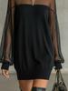 European Mesh Patchwork Sheer Long Sleeve Pullover Dress