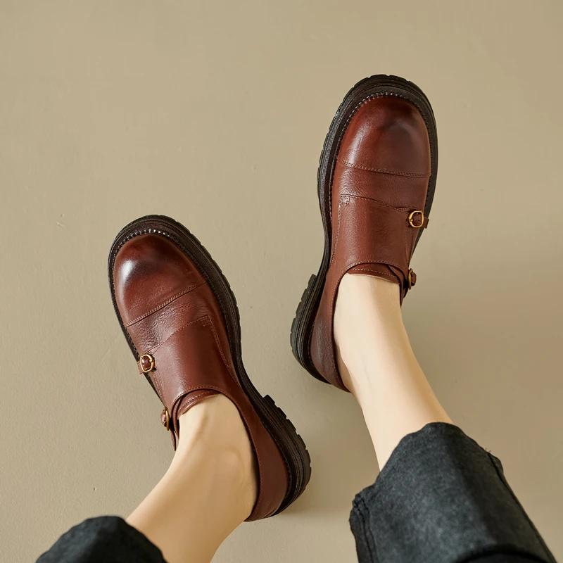 Fashion 2024 New Autumn Women Oxford Loafers Retro Chelsea Women Shoes Luxury Pumps Genuine Leather Bullock Shoes Platform Ladies Shoes