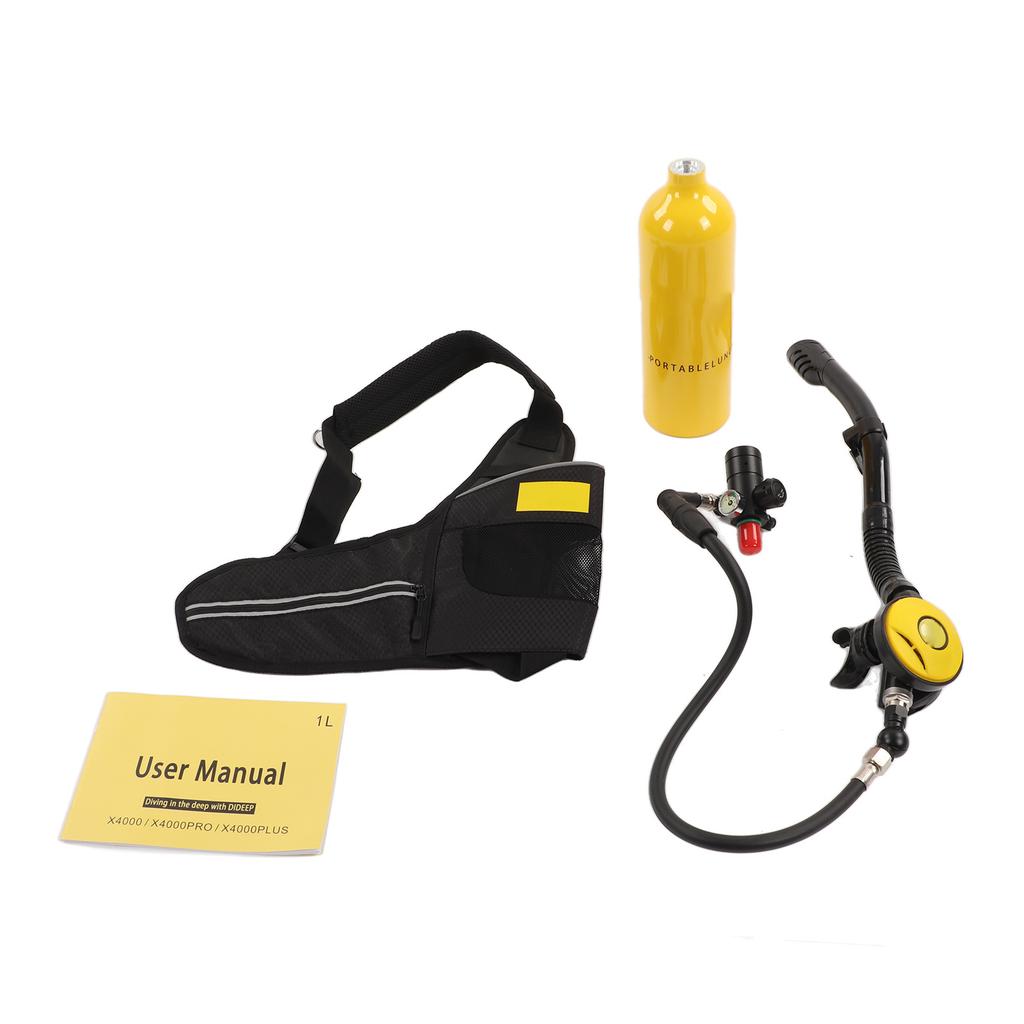 DIDEEP 1L Mini Scuba Diving Tank Pressure Relief Valve Kit with Diving Goggles Strap Bag Refill Adapter