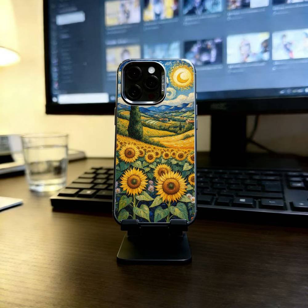 Van Gogh Starry Sunflowers Phone Case For iPhone 17,16,15,14,13,12,11 Plus,Pro Max,XS,Colorful Silver Phone case Funda Cover