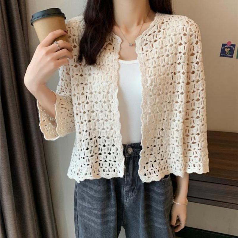 Knitted Cardigan Women's Thin New Spring and Summer Shawl with Short Hollow Versatile Top Jacket