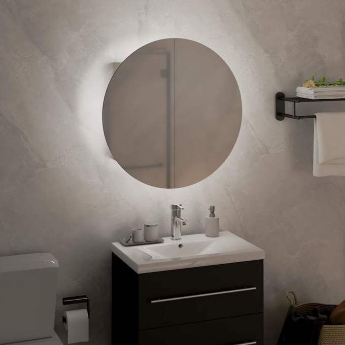 VidaXL Armoire de Salle de Bain Miroir Rond et LED Armoire de Rangement Meuble-lavabo de Toilette Maison Intérieur Blanc 345579