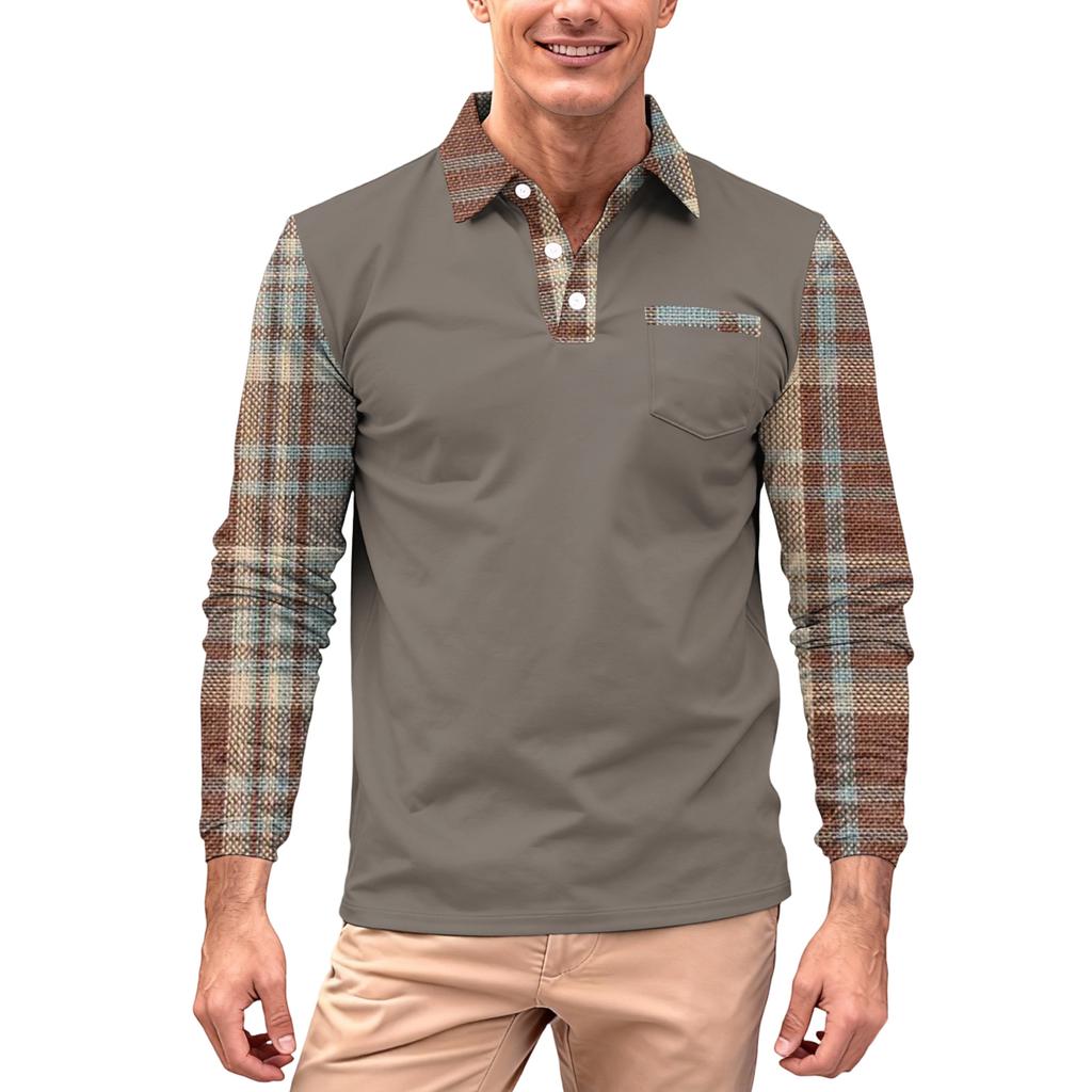 Men's Long,sleeved Collared Button,down Pocket Casual Top