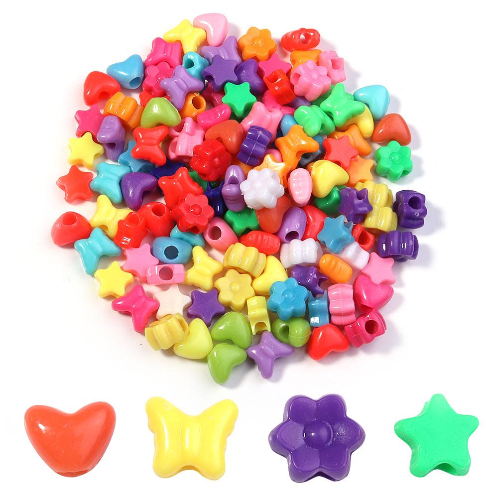 100 Stück Herz Stern Schmetterling Blume Acrylperlen Lose Abstandshalter Perlen mit großem Loch für Schmuckherstellung DIY Armband Halskette