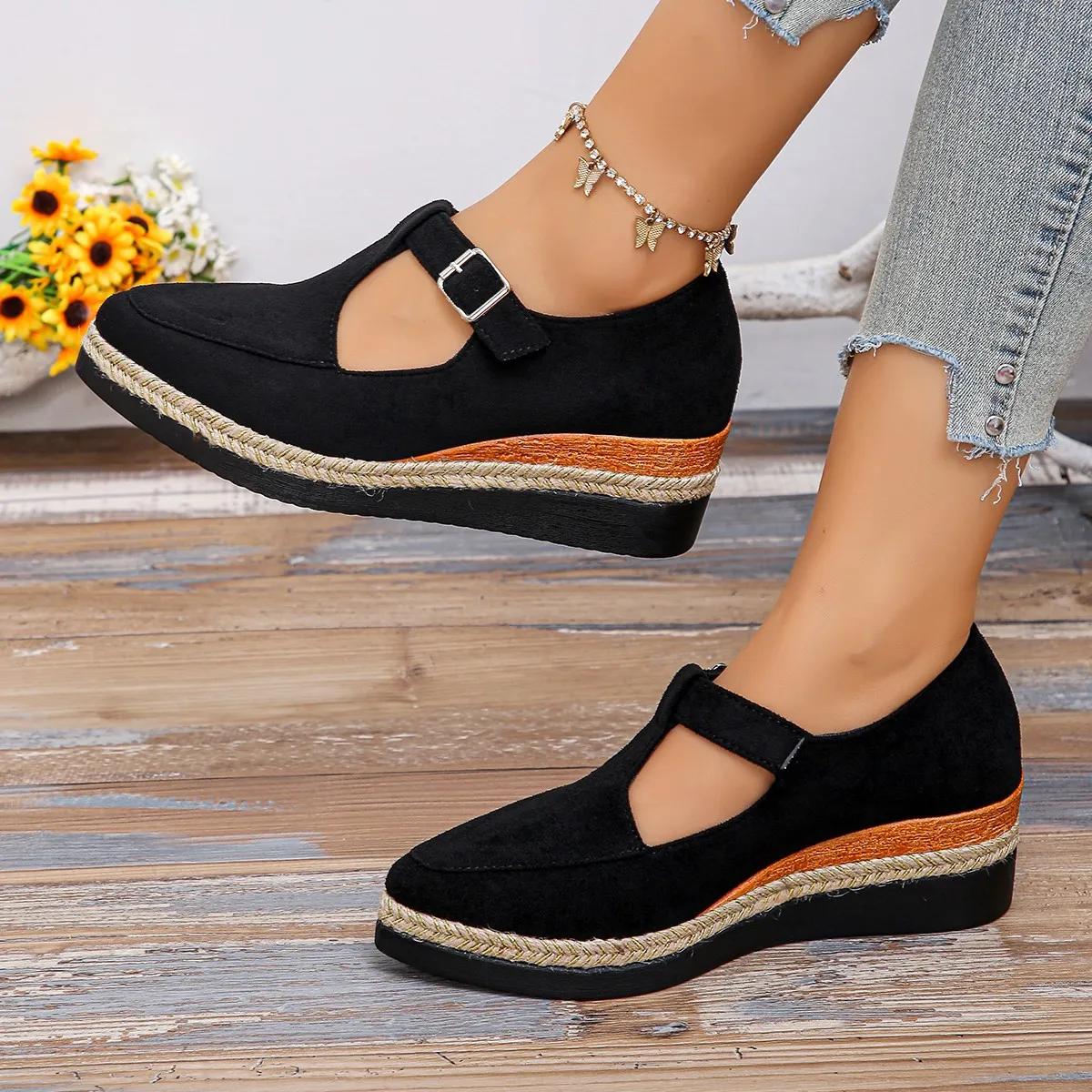 

Замшевые туфли на танкетке черные женские удобные легкие лоферы толстая подошва нескользящие женские кроссовки модные римские туфли балетки 43 чёрный