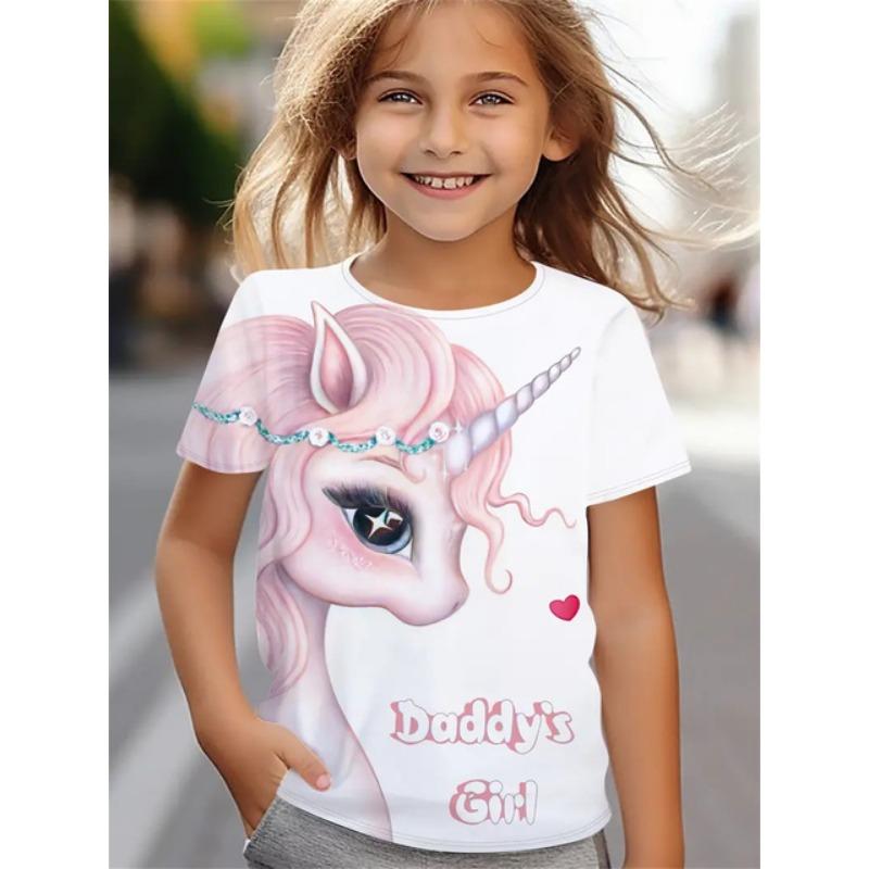 2025 Casual T-Shirts Girls' Clothing New Funny Animal Horse 3d Print Girls' T-Shirts Party Fashion Short Sleeved Tops Tee