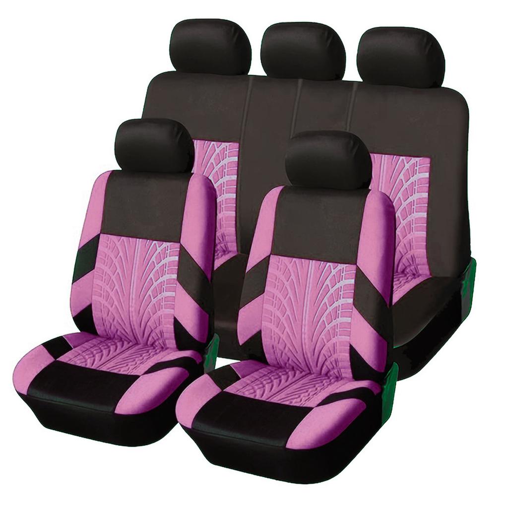 9 Piece Tire Tread Pattern Knitted Fabric Car Seat Covers Full Set Front Rear Seats Headrest Protection Durable Fit