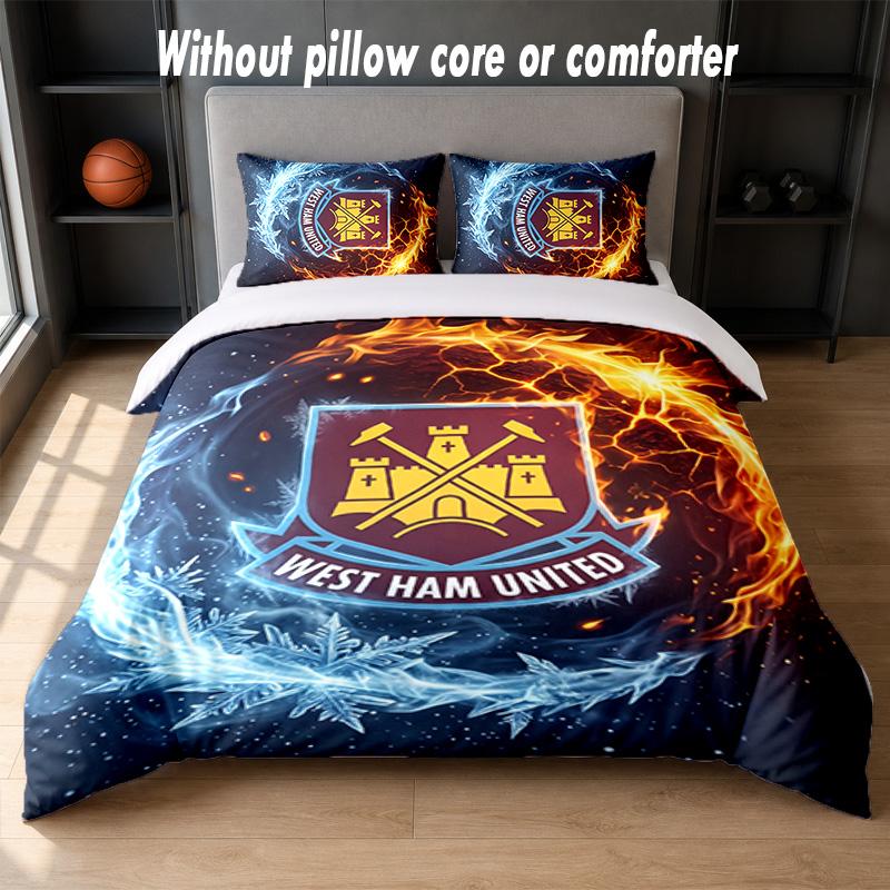 Set Biancheria da Letto West Ham United Football Design 1 Copripiumino + 2 Federe Morbido Traspirante Biancheria da Letto per la Casa