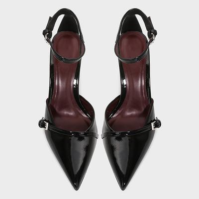 Damen Leder Schuhe Schnalle Pumps Rot Spitz Slingback Hoher Absatz Sandale Sommermode Sexy Party Punk Got Htalons Femme