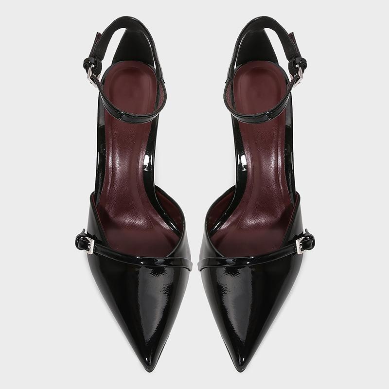 Mode Damen Leder Schuhe Schnalle Pumps Rot Spitz Slingback Hoher Absatz Sandale Sommer Mode Sexy Party Punk Got Htalons Femme