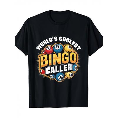 1pcMen'S Bingo-Themed T-Shirt with B1-B90 Numbers & Color-Coded Bingo Ball Print - Casual Short Sleeve Round Neck Shirt, Machine Washable Summer Top