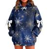 Ladies' Christmas Printed Bow Long Sleeved Loose Fitting Headband With Rope Hooded Sweatshirt Top