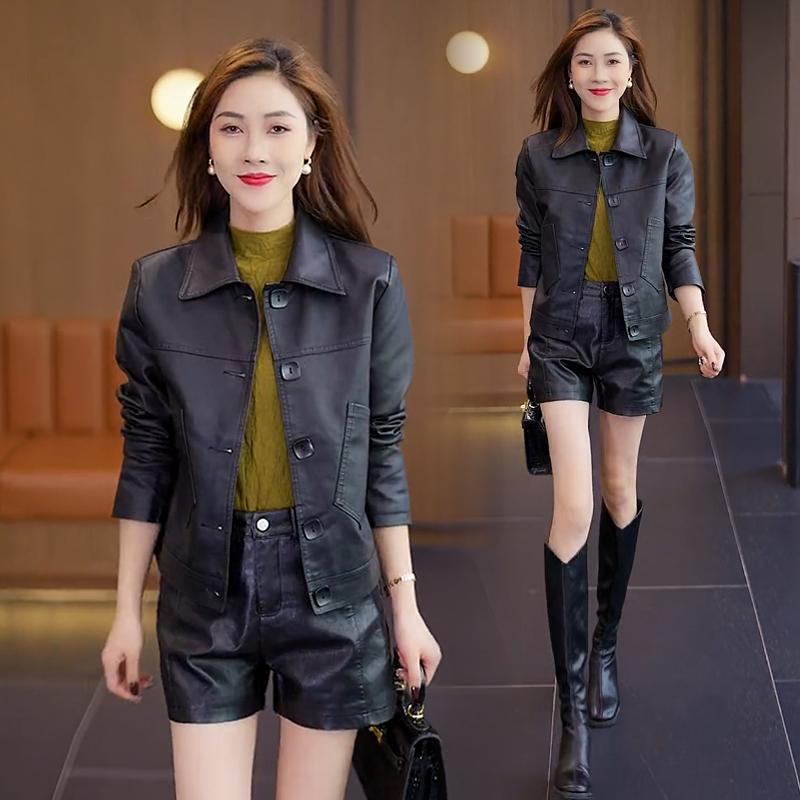 

Короткая кожаная куртка для женщин на осень новый стиль модная и универсальная маленькая куртка из искусственной кожи для велосипеда верх 4XL