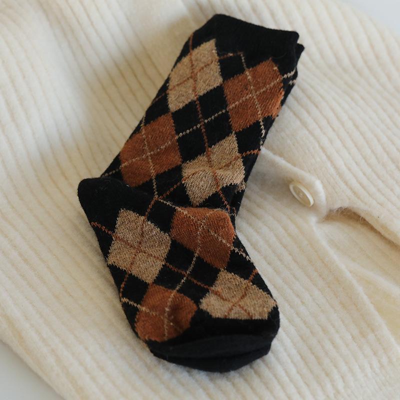 

Wool Medium Tube Socks Women S Thick Trendy Rhombus Grid Warm British Style Warm Foreign Wool Medium Tube Socks one size