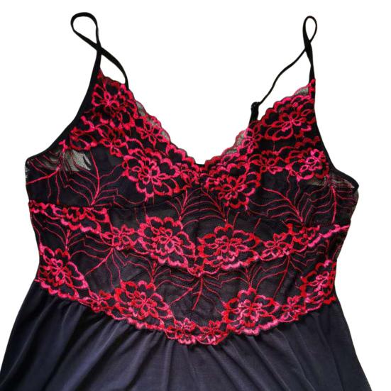 2 Pcs/Set Women Nightdress Panties Set Low-cut V Neck See-through Mesh Flower Embroidery