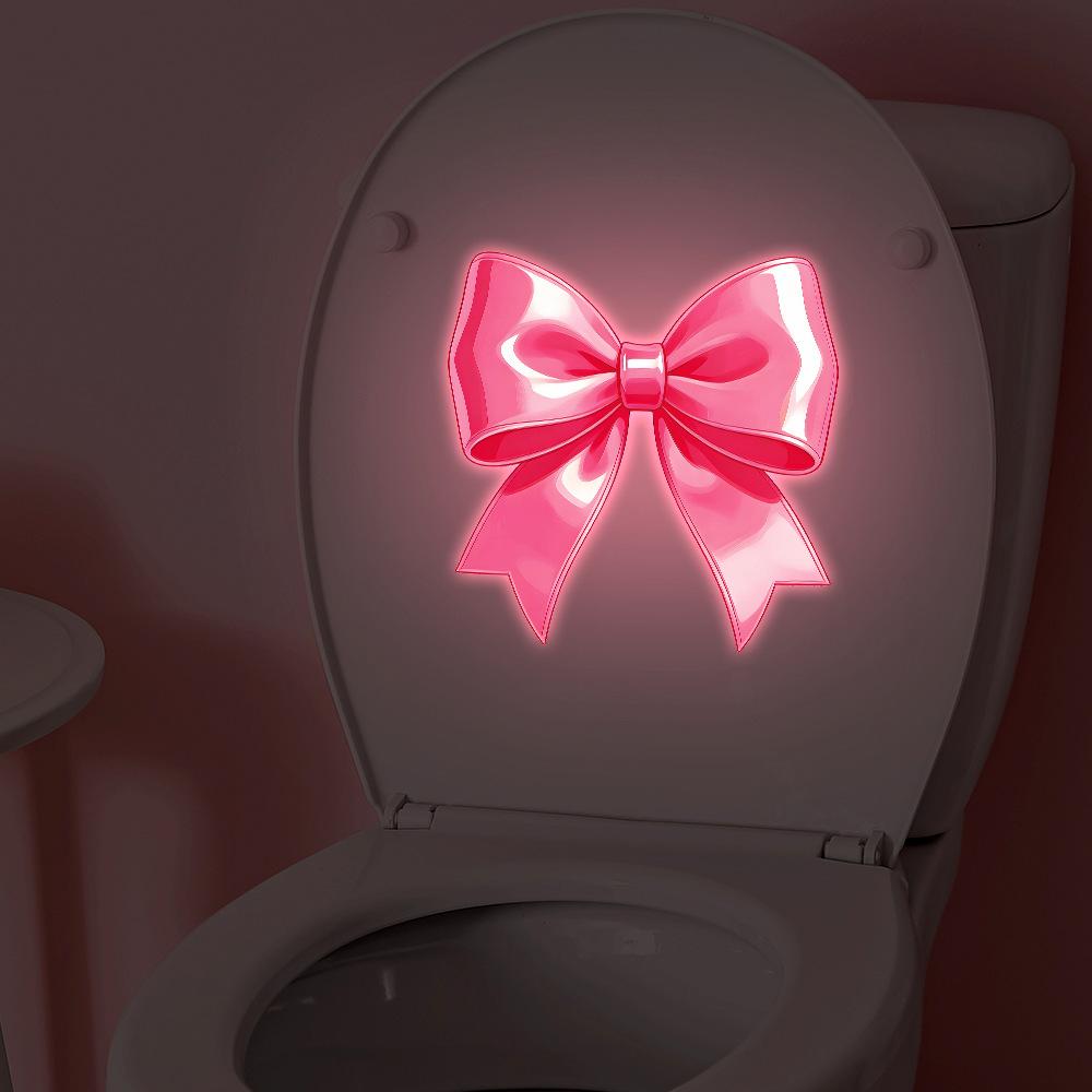 Luminous Pink Bow-shaped Wall Sticker for Bathroom Decoration and Beautification