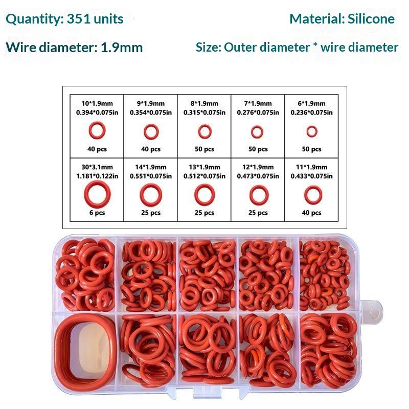 351Pcs 10 Sizes Silicone O-Ring Set With Storage Box Oil And Heat Resistant For Cars And Pipelines Diy Accessories