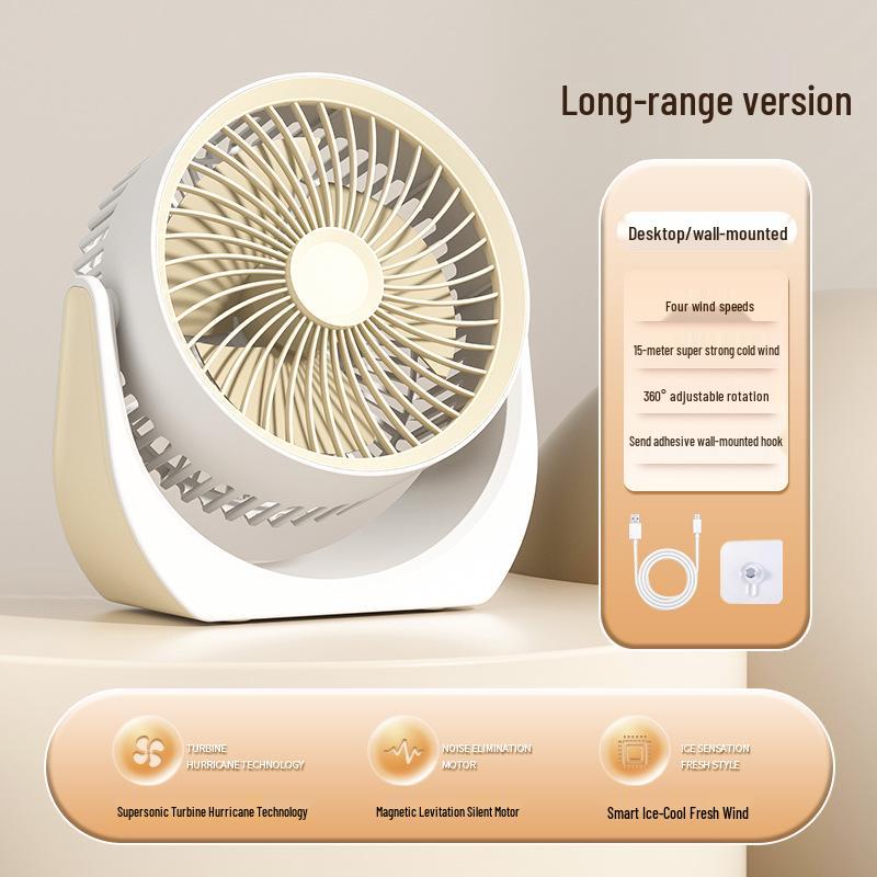 USB Rechargeable Desk Fan: Silent, Strong Wind, Wall-Mountable, Multi-Angle for Office/Student Dorms