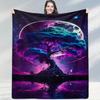 Star Moon Blue Yellow Flower Field Blanket Gentle Style Throw for Space Cozy Decor Gift with Glowing Bloom Showing Tranquil Vibe