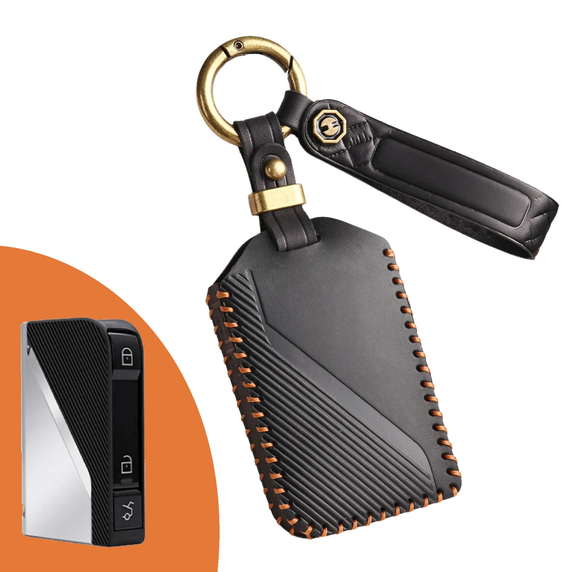 

Top Grain Leather Key Case for LYNK & CO 01 05 06 - Full Protection Anti-Scratch Cover w/ Leather Strap & Card Slot чорний
