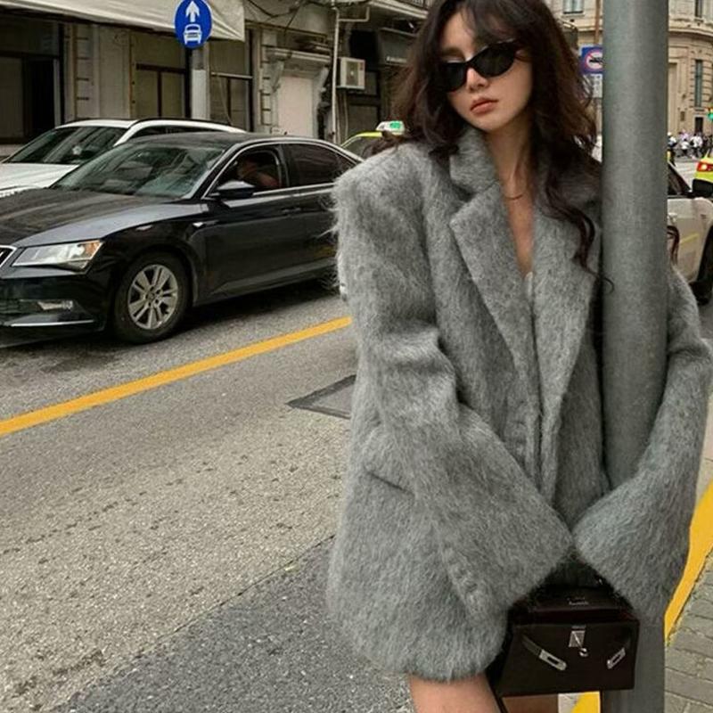 Women Winter Blazer Coat Turn Down Collar Warm Coat Turn Down Collar Fashion Design Blazer Feminino Tops Clothes