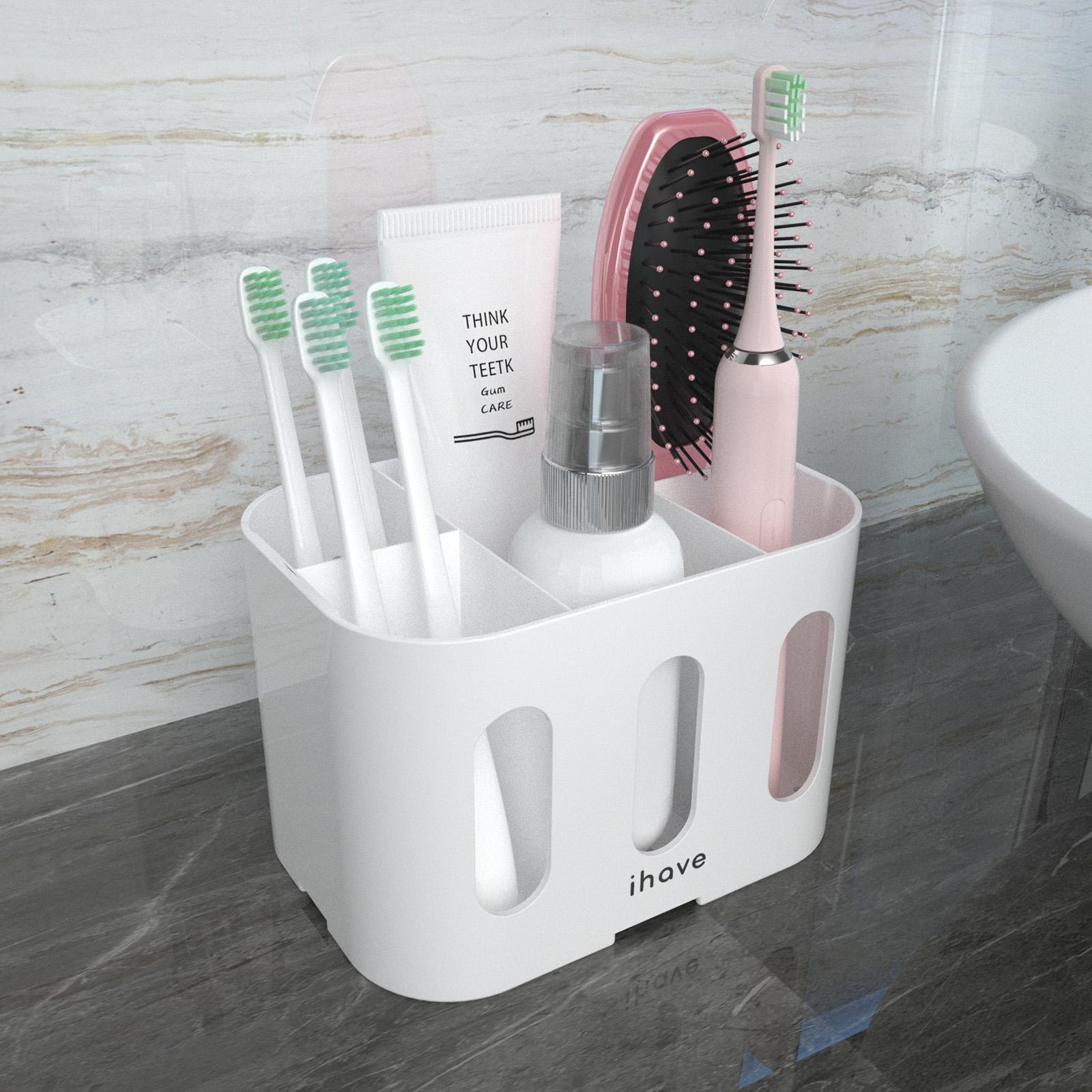 Plastic Waterproof Durable Bathroom Organizer & Storage Countertop & Wall Mount 5-Slot Toothbrush Holder белый