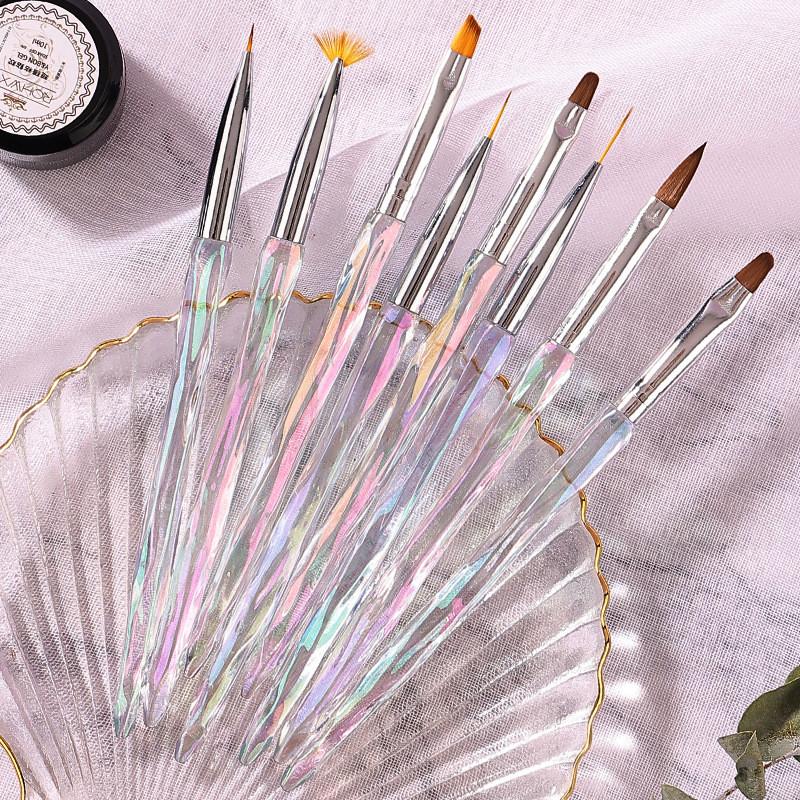 8pcs/set Aurora Acrylic Nail Art Painting Pens for Nail Design Soft Slender Brush Gradient Gel Drawing DIY Brush