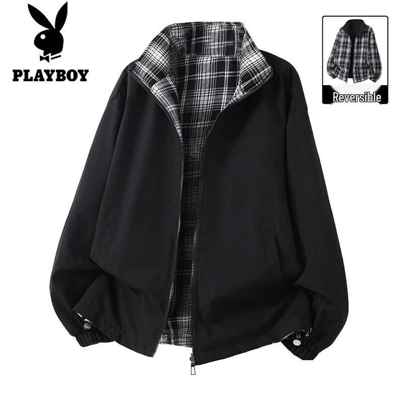 Playboy Men s Reversible Plaid Stand-Up Collar Jacket 2XL