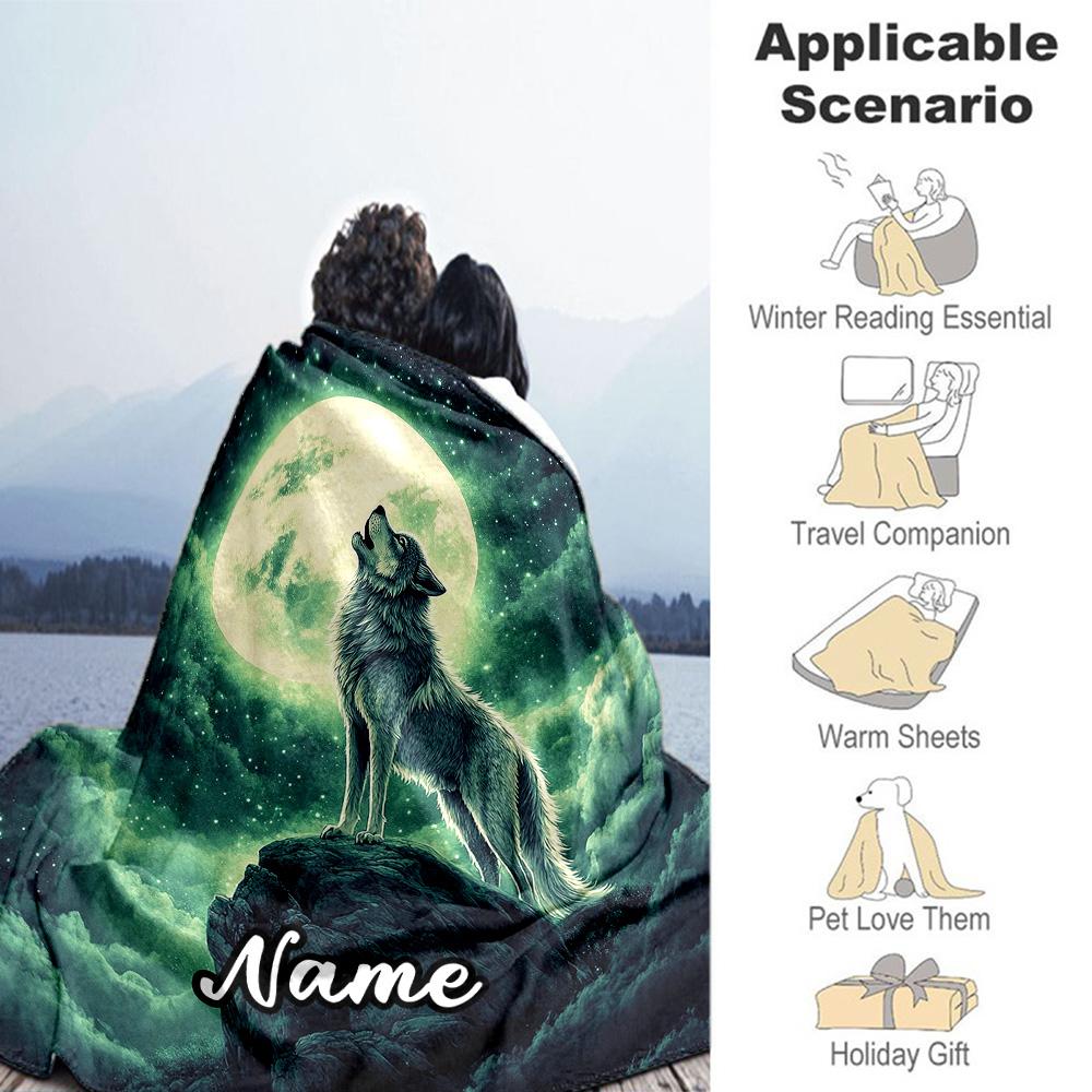 Lone Wolf Customize Text Blanket Multi-purpose Customizable Blanket Soft & Cozy Great for Bed Seaside Bedding Picnics All-Season Use