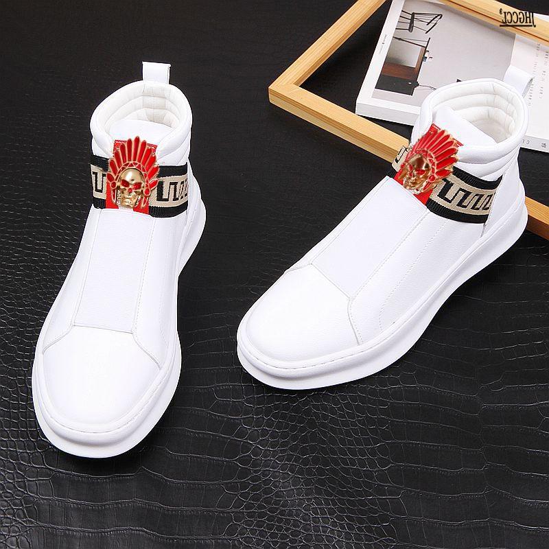 New Men's Cleats Men's Leather Loafers Men's Shoes Thick High-top Riding Boots Plus Size 46 A5