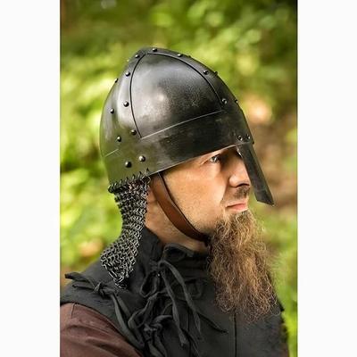 Medieval Viking Helmet Black Norman Nasal Helm with Chainmail LARP And Renaissance Armor for Reenactments, Cosplay Collectors