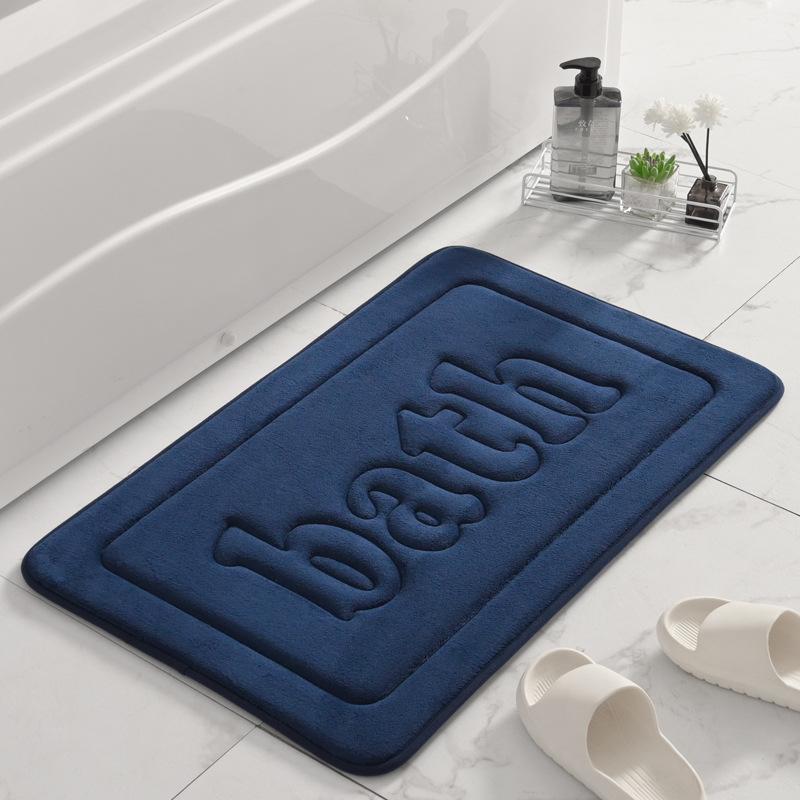 Inyahome Embossing Velvet  Black Bath Rug Solid High Quality Floor Mats Sponge Non-slip Bath Mat Alfombra De Baño Antideslizante